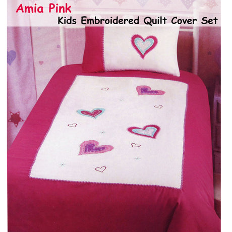Amia Hearts Embroidered Quilt Cover Set Single