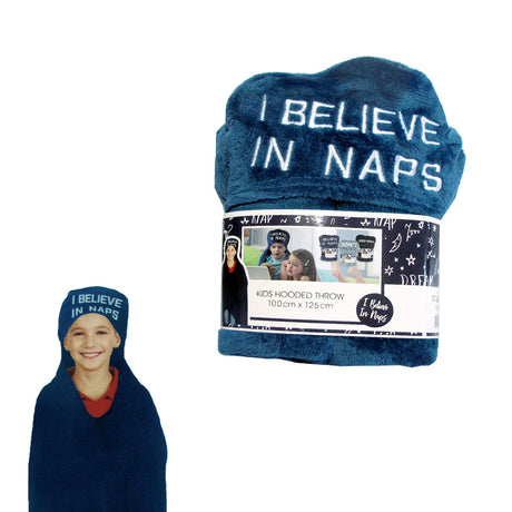 Kids Embroidered Hooded Throw Rug 100 x 125cm - I Need Space, I Believe in Naps, Don't Wake Me Up