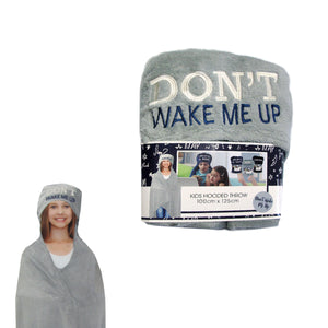 Kids Embroidered Hooded Throw Rug 100 x 125cm - I Need Space, I Believe in Naps, Don't Wake Me Up