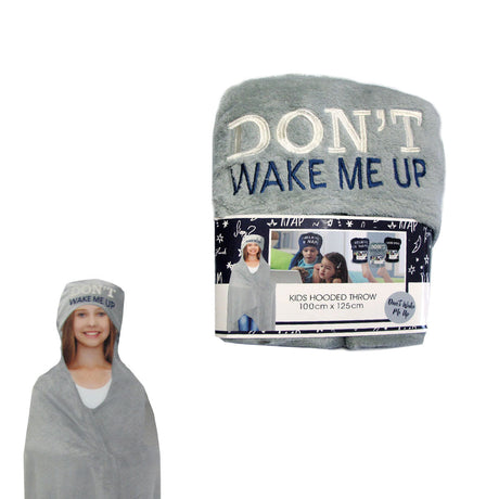 Kids Embroidered Hooded Throw Rug 100 x 125cm - I Need Space, I Believe in Naps, Don't Wake Me Up