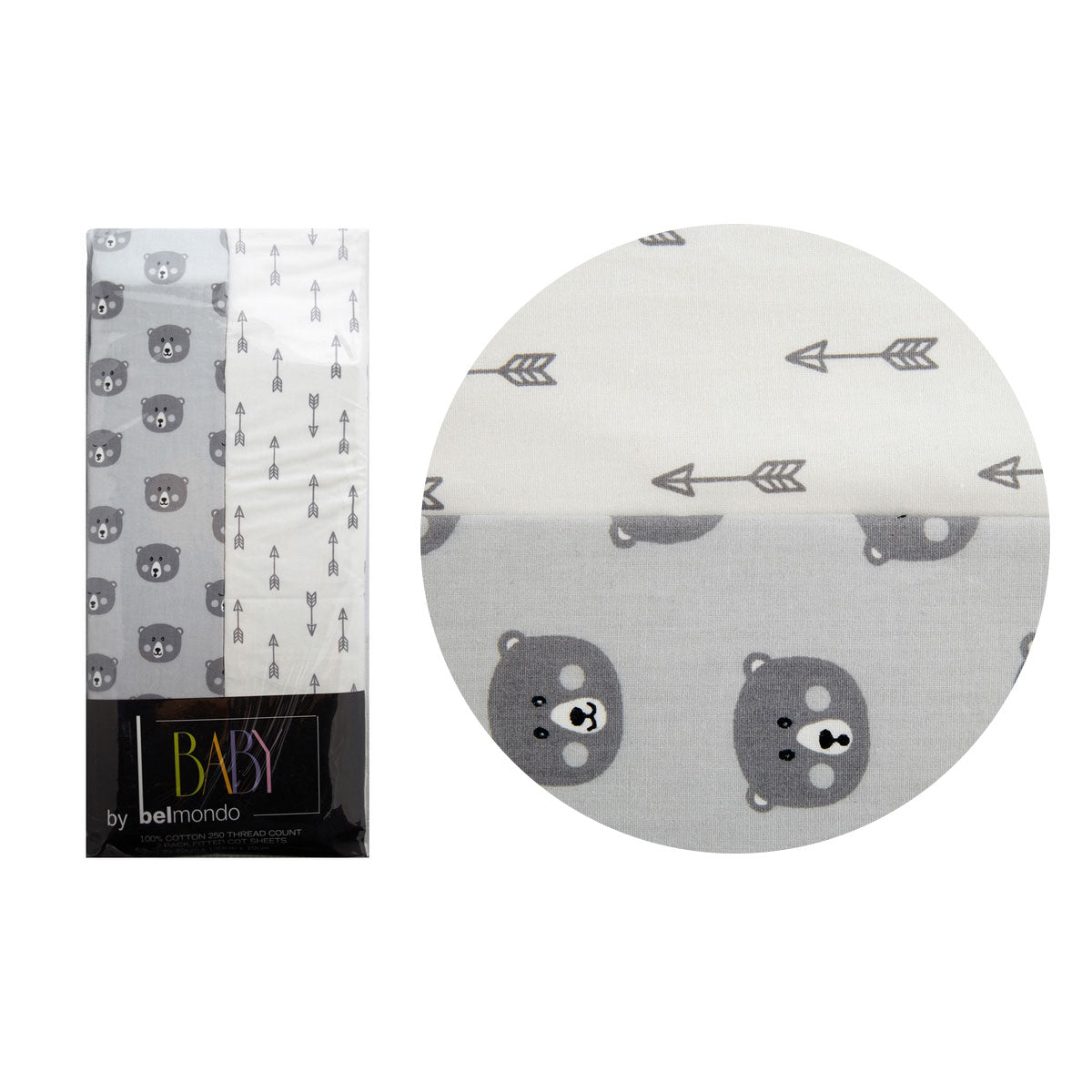 250Tc Bears & Arrows & Triangles 2 Pack Fitted Cot Sheets