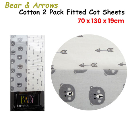 250Tc Bears & Arrows & Triangles 2 Pack Fitted Cot Sheets