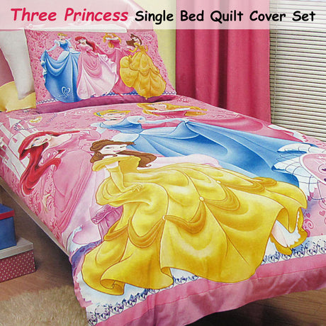 Disney Three Princesses Licensed Quilt Cover Set Single
