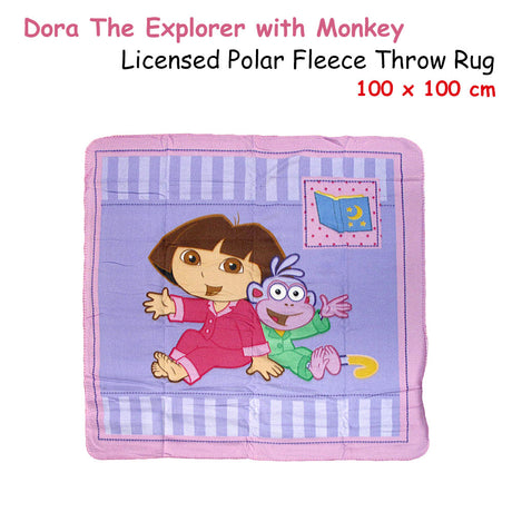 Polar Fleece Throw Rug Dora Explorer with Monkey 100 x 100 cm
