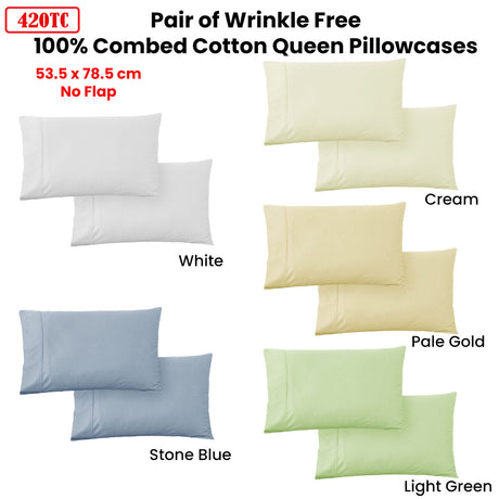 420Tc Pair Of Wrinkle Free No Flap Queen Pillowcases Pale Gold