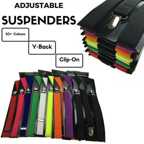 Mens Suspenders Braces Adjustable Strong Clip On Elastic Formal Wedding Slim