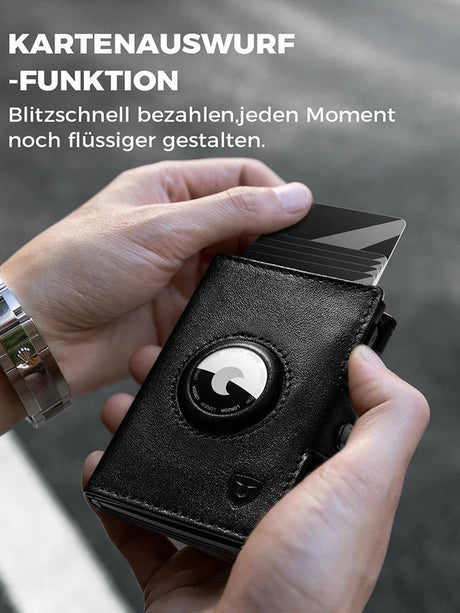 Mens Blocker Wallet - Genuine Leather Wallet with Coin Pocket, Black
