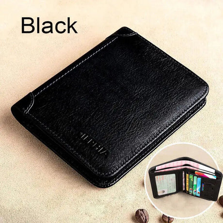 Genuine Leather Retro Business Wallet - Short Card Holder & Coin Purse